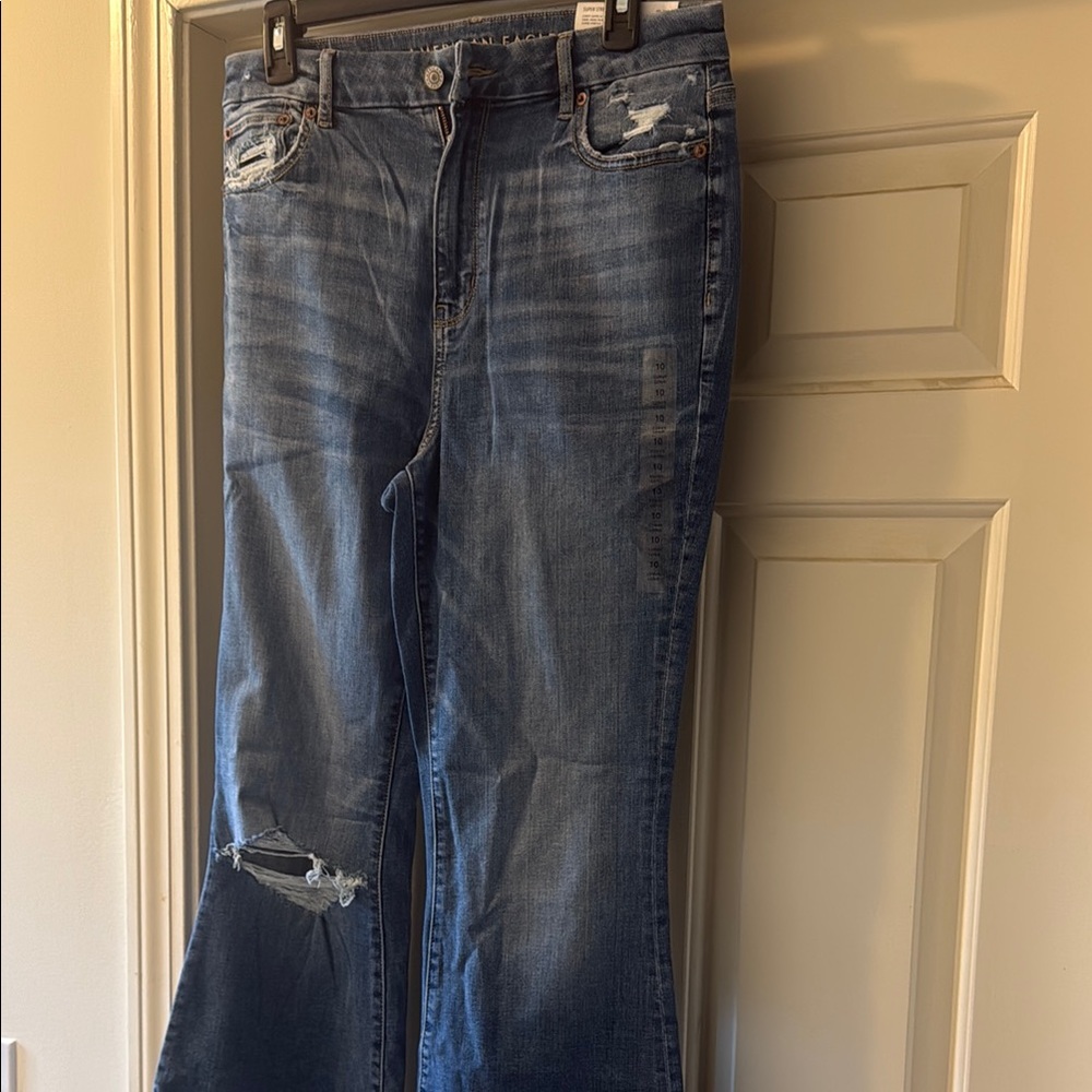 American Eagle Outfitters Curvy Super High  Rise Flare Blue Jeans